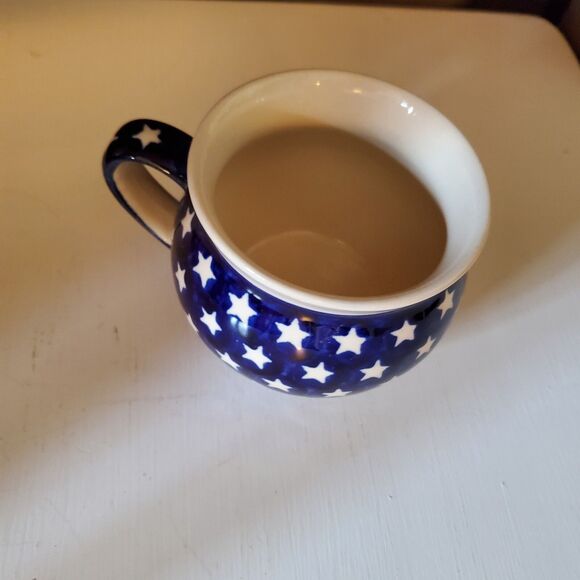 Boleslawiec Poland Polish Pottery Blue & White Star Coffee Tea Cup Mug - Picture 4 of 6